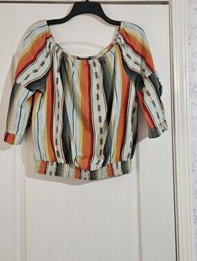 L&B Serape Peasant Top - Multi-Color